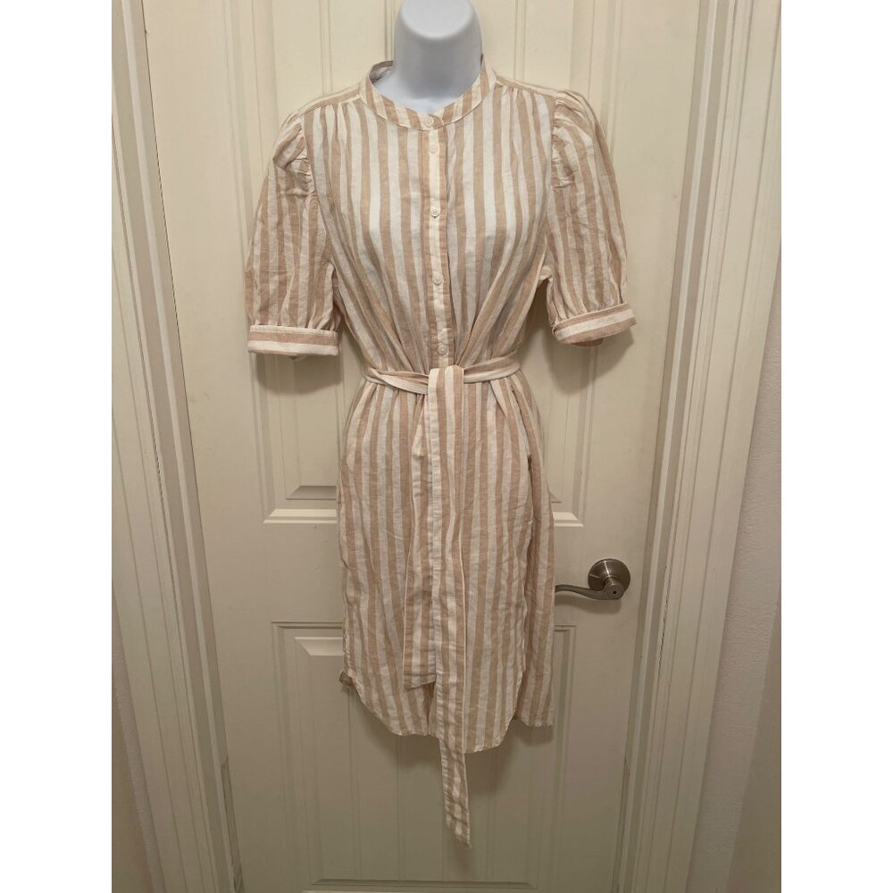Gap Womens Striped Button-Down Linen Cotton Belted Dress S Tall
